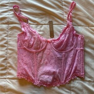 Skims Stretch Lace Corset in Cotton Candy Pink